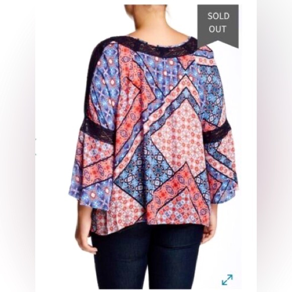 NWT Jessica Simpson Alaya 3/4 Sleeve Patchwork Lace Peasant Top in Bandana Large - Picture 3 of 13